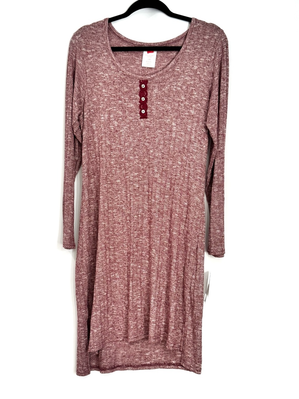 Hanes Nightshirt Sleepwear Womens Large Cozy Rib Sleep Shirt Heather Mauve NWT